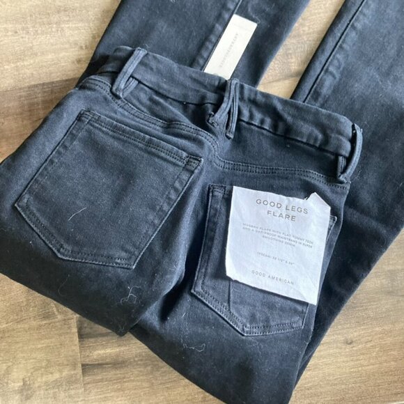 NWT Anthropologie Good American Good Legs Flare Jeans Black Sz XS - Picture 7 of 8